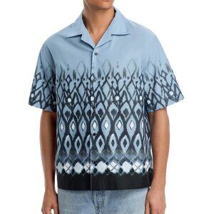 Hugo Boss Men's HUGO Espino Ombre Pattern Print SS Cotton Camp Shirt Open Blue